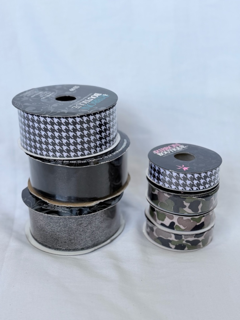Black Houndstooth and Camo Decorative Ribbon Set